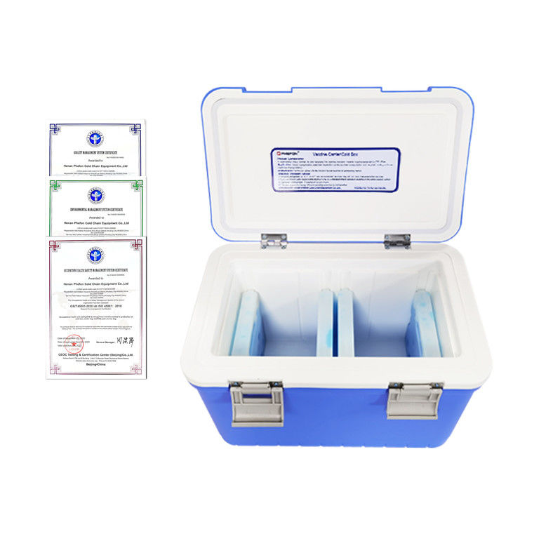 Blue medical cold box including supply one set ice packs ensures safe delivery of temperature sensitive medical materials