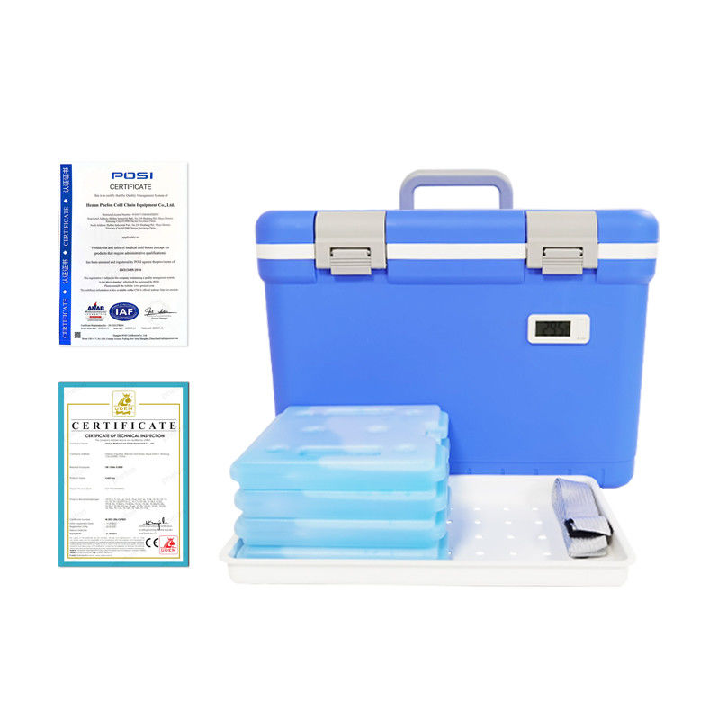 Blue medical cold box including supply one set ice packs ensures safe delivery of temperature sensitive medical materials