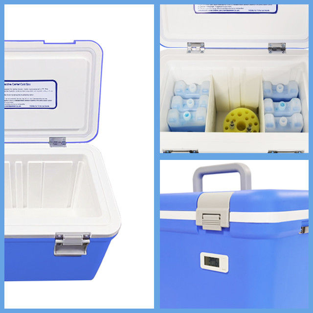 Blue medical cold box including supply one set ice packs ensures safe delivery of temperature sensitive medical materials
