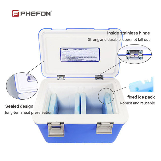 Passive Medical Cooler Box With Ice Packs 12L Capacity Engineered To Maintain Consistent Temperature Over 24hrs Duration