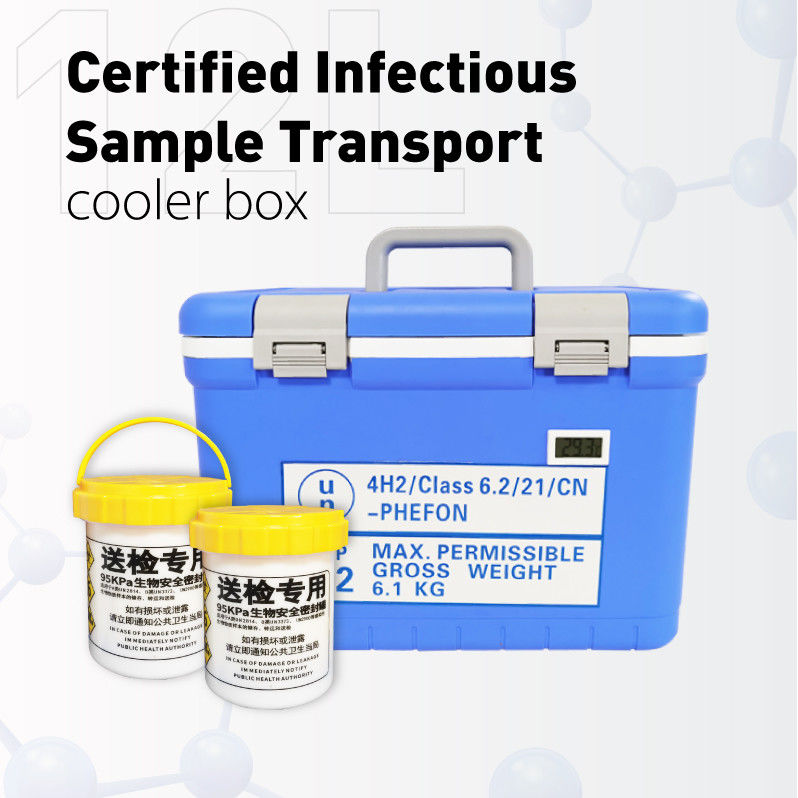 PP Outer Shell And Liner UN2814 Box 2pcs / Cooler Included UN3373 Container Temperature Display