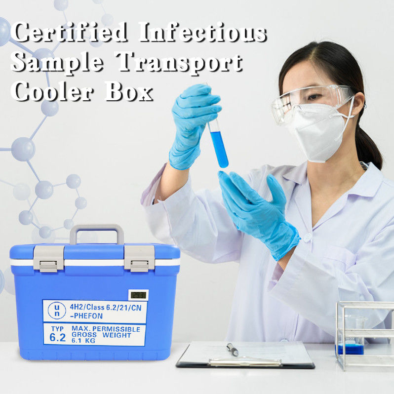 UN2814 Cooler Box Biological Sample Shipping Container Dengan Waktu Dingin 24 Jam 2°C hingga +8°C Rentang Suhu