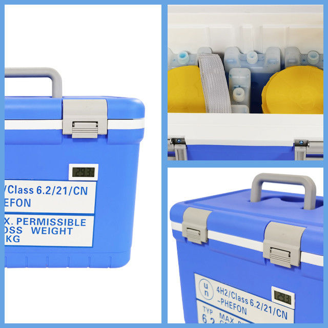 PP Outer Shell And Liner UN2814 Box 2pcs / Cooler Included UN3373 Container Temperature Display
