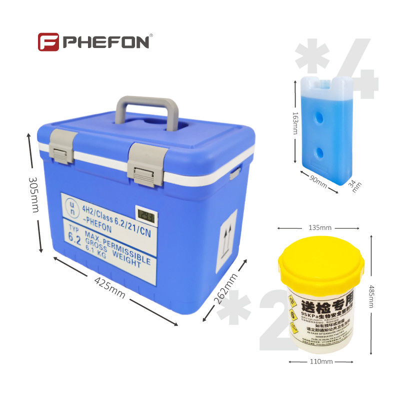 UN2814 Cooler Box Biological Sample Shipping Container Dengan Waktu Dingin 24 Jam 2°C hingga +8°C Rentang Suhu