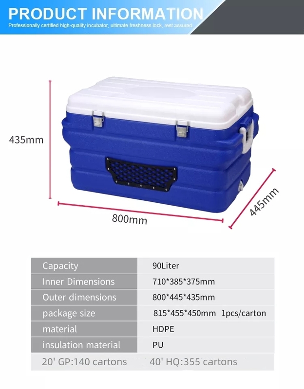 Insulated Large Capacity Custom 90L Liters Transport  Pu Foaming Hard Ice Chest Cooler Box