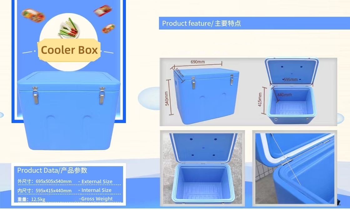 Glacière en plastique de camping de grande capacité de 100 litres avec isolation en PU, glacière personnalisée