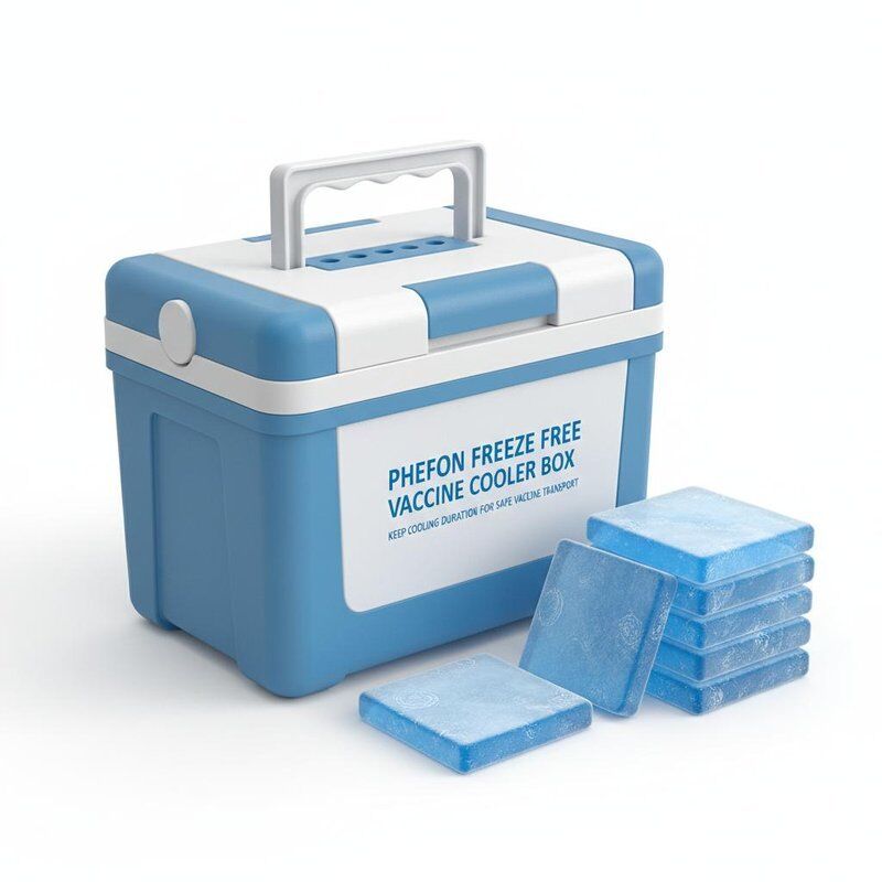Phefon Freeze Free Vaccine Cooler Box With Ice Packs Keep Cooling Duration For Safe Vaccine Transport