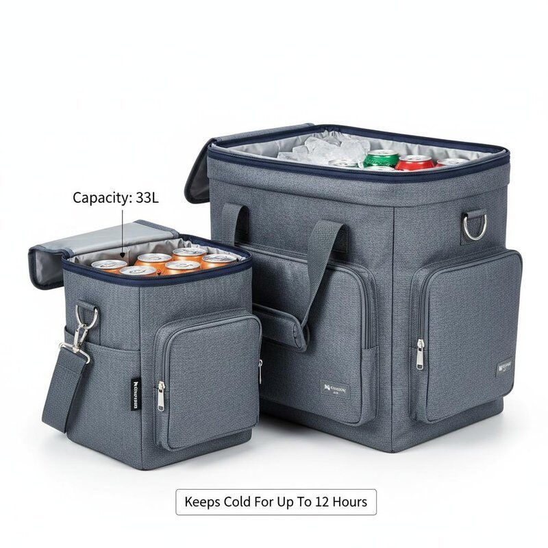 15L / 33L Capacity Soft Cooler Bag with Insulated Fabric and Waterproof Lining Keeps Cold For Up To 12 Hours