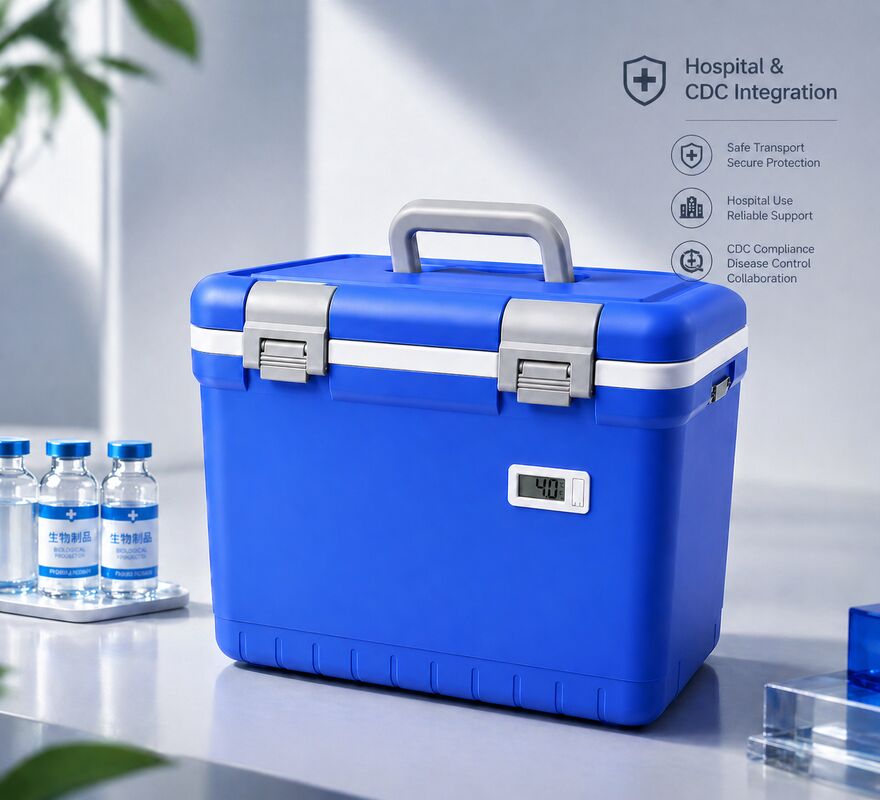 Blue medical cold box including supply one set ice packs ensures safe delivery of temperature sensitive medical materials