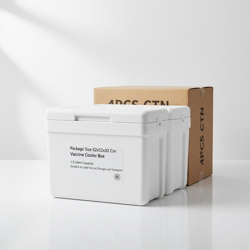Tamaño del paquete 52x52x32 cm Caja refrigeradora para vacunas Capacidad de 1,5 litros 4PCS CTN Adecuado para almacenamiento y transporte seguros de vacunas