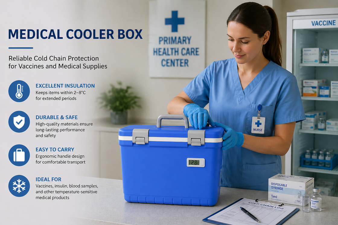 Portable Vaccine Cooler Box With Ice Pack Compartments Temperature Control Container Medical Vaccine Cold Chain Transport Solution