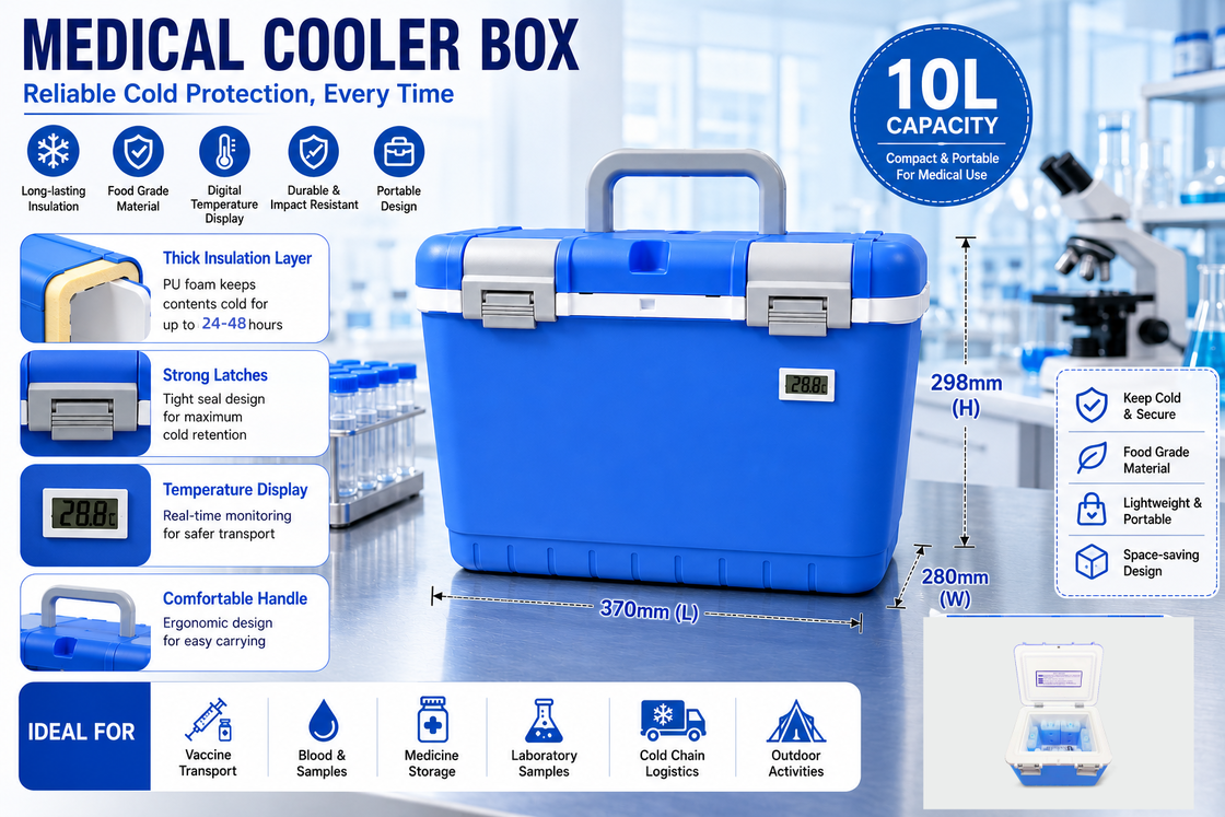 0-10℃ Ice Pack Cold Chain Transport Box Insulated Cooler Box for Vaccines with Safety Temperature Control