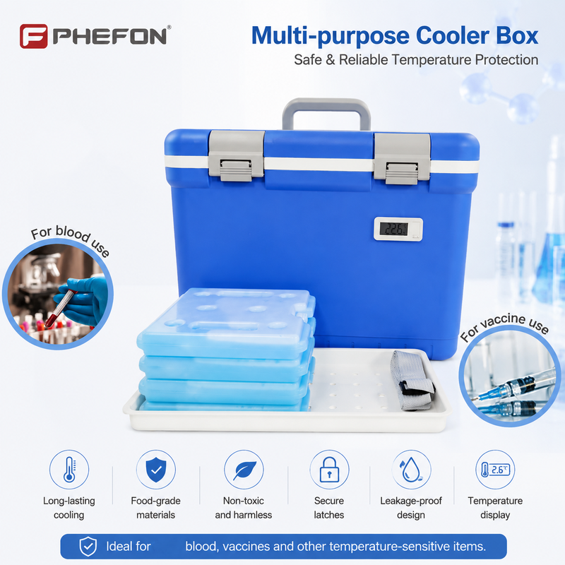 Phefon Portable Medical Cooler Box Temperature Range 0-10℃ Vaccine Cooler Box for Safe Cold Chain Transportation