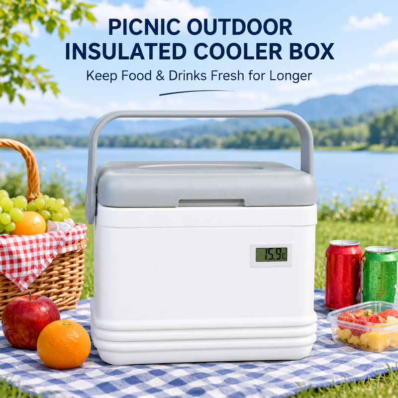 Compact Small Camping Cooler Box, Lightweight Injection Molded Insulated Ice Chest, Portable Cold Storage Cooler, Secure Sealing Lid, Easy to Carry for Outdoor Picnic, Beach, Fishing, Short Trip, Beve