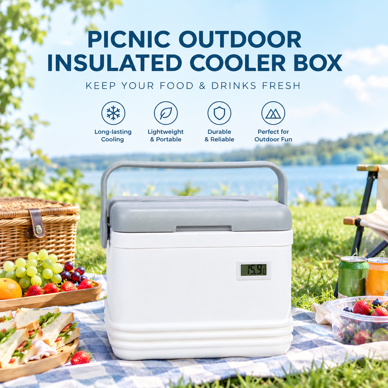 Portable Compact Cooler Box, Lightweight Injection Molded Small Insulated Ice Chest, Tight Seal to Keep Cold, Easy-Grip Handle, Ideal for Day Camping, Picnic, Beach Outing, Short Road Trip, Food
