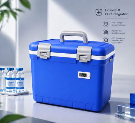 Blue medical cold box including supply one set ice packs ensures safe delivery of temperature sensitive medical materials
