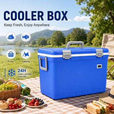 30L Outdoor Insulated Cooler Box Equipped With Ice Pack Kit, 24H High-performance Cold Storage Ice Chest, Stackable Durable Cooler, Optional Temperature Screen, Custom Print Available For Camping,
