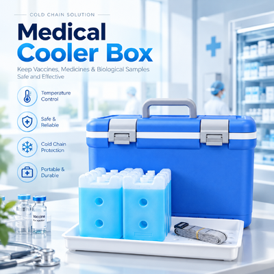 Medical Cooler Box, Portable Isothermal Cold Chain Transport Case with Temperature Recorder, Stable 2‑8°C Storage Carrier for Vaccines, Lab Specimens, Biological Samples and Reagents for Clinic, Field