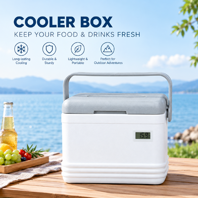 Hard Insulated Cooler Box Portable Ice Cooler with Handle, Long Ice Retention, Food Grade Leakproof Cooler for Camping, Picnic, Beach, Fishing, BBQ, Outdoor Travel & Drink