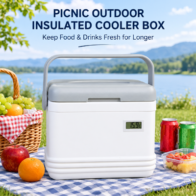 Compact Small Camping Cooler Box, Lightweight Injection Molded Insulated Ice Chest, Portable Cold Storage Cooler, Secure Sealing Lid, Easy to Carry for Outdoor Picnic, Beach, Fishing, Short Trip, Beve