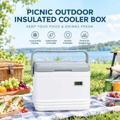 Portable Compact Cooler Box, Lightweight Injection Molded Small Insulated Ice Chest, Tight Seal to Keep Cold, Easy-Grip Handle, Ideal for Day Camping, Picnic, Beach Outing, Short Road Trip, Food