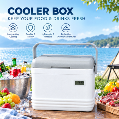 Portable Camping Cooler Box,  Thick PU Insulation, Keep Ice Cold for Hours, Hard Cooler for Outdoor Camping, Fishing, Picnic, Beach Party, Car Trip, Beverage & Fr