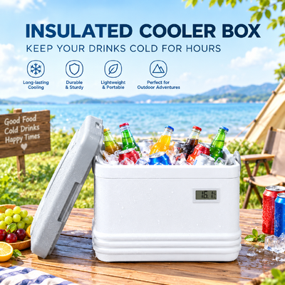 Outdoor Insulated Ice Chest with Secure Lid & Carry Handle, Ice Retention Cooler for Camping, Picnic, Beach, Fishing, Hiking, Road Trip, Keep Drinks & Food Fresh