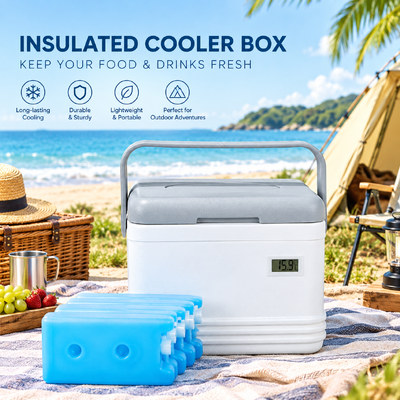 Lightweight Compact Insulated Cooler Box, Portable Injection Molded Ice Chest, Slim Small Cooler with Carry Handle, Great Ice Retention, Airtight Lid for Camping, Picnic, Beach, Hiking, Day Trip, Drin